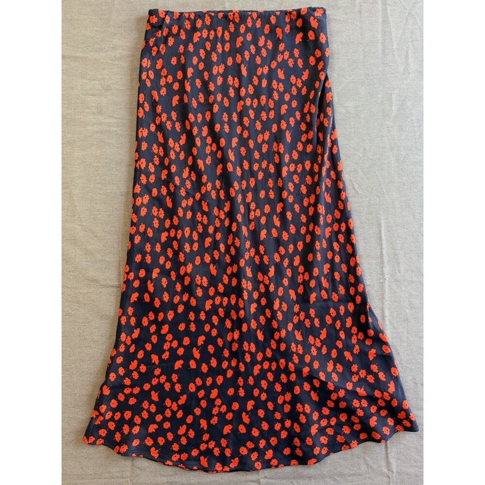 Maeve Anthropologie Women's Skirt Size XS Red Floral Navy Dressy Midi